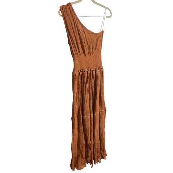 Jen's Pirate Booty Iberian Maxi Dress One Shoulder Smocked Cut-Out Rust Size XS - Picture 9 of 12